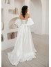 Strapless Ivory Satin Lace Wedding Dress With Detachable Sleeves Strapless Ivory Satin Lace Wedding Dress With Detachable Sleeves